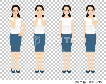 働く女性イラストセット 全身 紺色スーツ 黒髪 働く女性イラストセット 全身 紺色スーツ 黒髪 89176985