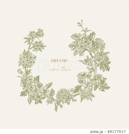 Wreath with flowering branches. Wreath with flowering branches. 89177017