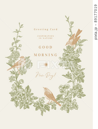 Frame with spring branches and birds. Frame with spring branches and birds. 89177019