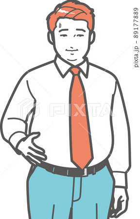 お腹を気にする太った男性 89177889