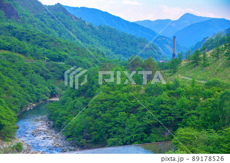 足尾砂防ダム 自然環境再生 銅橋から下流方面の眺め 初夏の風景 足尾砂防ダム 自然環境再生 銅橋から下流方面の眺め 初夏の風景 89178526
