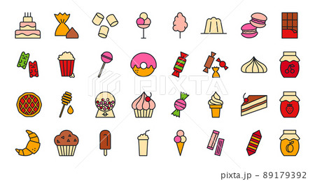 Bakery products, chocolate, candies, sweets icon set. Confectionery isolated vector line color icons 89179392