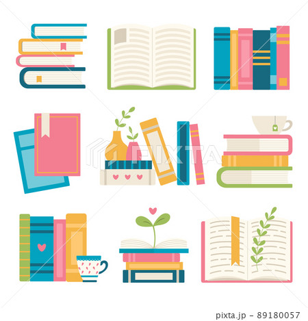Set of different book objects, cup of tea, vector Set of different book objects, cup of tea, vector 89180057