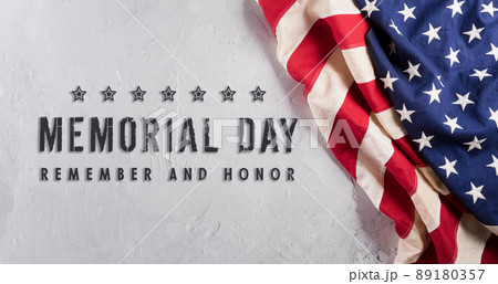 Happy Memorial day concept made from american flag with the text on white stone background. 89180357