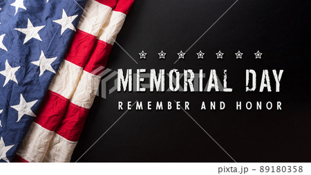 Happy memorial day concept made from American flag with the text on dark wooden background. 89180358