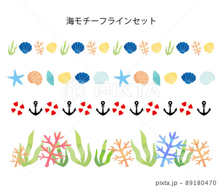 海のモチーフのパターンラインイラスト素材セットのイラスト素材