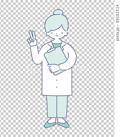 ピースをする女性医者のイラスト ピースをする女性医者のイラスト 89181514
