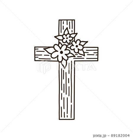 Easter christian cross with flowers isolated on white background 89182004