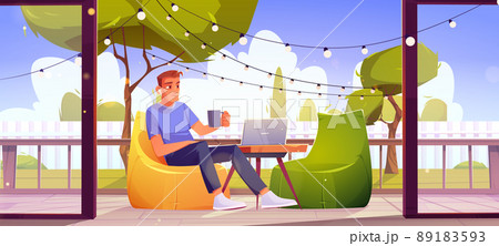 Man relax at outdoor home terrace, relaxation area Man relax at outdoor home terrace, relaxation area 89183593