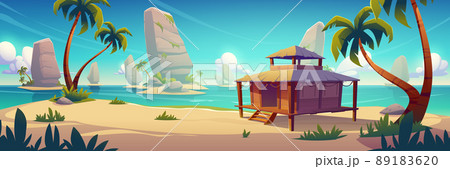 Beach hut or bungalow on tropical beach, island Beach hut or bungalow on tropical beach, island 89183620