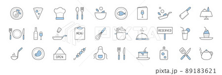 Set food cooking and chef restaurant doodle icons 89183621