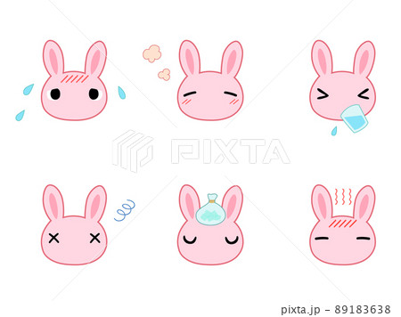体調不良 熱中症 ウサギ 主線あり のイラスト素材 1638
