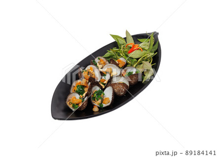 Grilled Half Crenate Ark With Spring Onion, delicious Thai street food 89184141