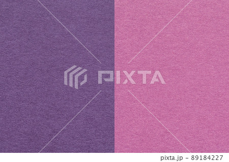 Texture of craft purple and lilac paper background, half two colors, macro. Structure of vintage dense violet cardboard. 89184227