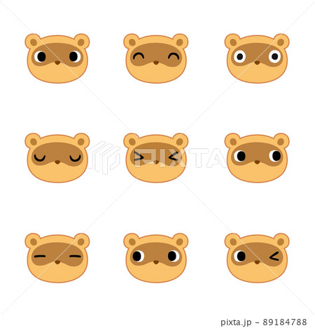 タヌキの顔アイコンセット 主線ありのイラスト素材 [89184788] - PIXTA