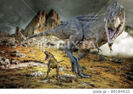 イラスト原画獲物を狙うティラノサウルス 「暴君」