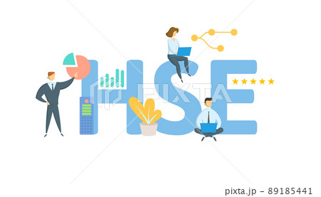 HSE, Health Safety Environment. Concept with keyword, people and icons. Flat vector illustration. Isolated on white. 89185441