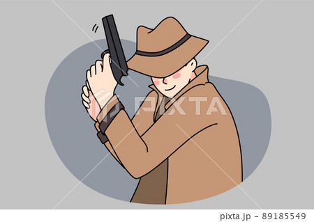 Male detective with gun pursue criminal Male detective with gun pursue criminal 89185549