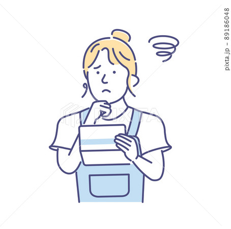 預金通帳を見て困った表情をする若い女性・主婦 (上半身)ベクターイラスト / 不況・円安・インフレ 預金通帳を見て困った表情をする若い女性・主婦 (上半身)ベクターイラスト / 不況・円安・インフレ 89186048