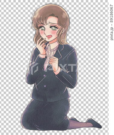 1980 年代少女漫畫風格的插圖，驚訝和尷尬的處女員工 89186067