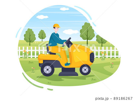 Lawn Mower Cutting Green Grass, Trimming and Care on Page or Garden in Flat Cartoon Illustration Lawn Mower Cutting Green Grass, Trimming and Care on Page or Garden in Flat Cartoon Illustration 89186267