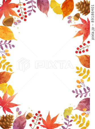 秋の植物の葉っぱのベクターイラストフレーム背景(落ち葉,葉,木の葉) 89186401