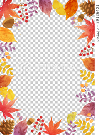 秋の植物の葉っぱのベクターイラストフレーム背景(落ち葉,葉,木の葉) 89186401