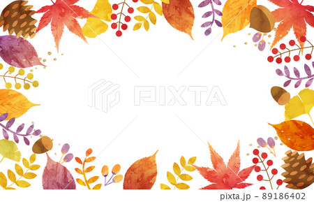 秋の植物の葉っぱのベクターイラストフレーム背景(落ち葉,葉,木の葉)の