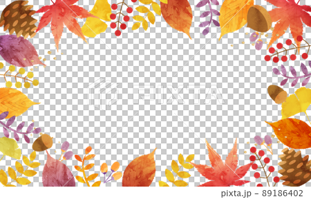 秋季植物葉子（落葉、樹葉、樹葉）的矢量插圖框架背景 89186402