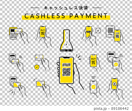 Cashless payment illustration set Smartphone Credit card Electronic money payment QR code 89186442