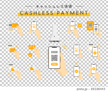 Cashless payment illustration set Smartphone Credit card Electronic money payment QR code 89186443