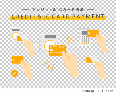 クレジットカード＆ICカード決済のイラストセット　シンプル　電子マネー　キャッシュレス　支払い 89186446