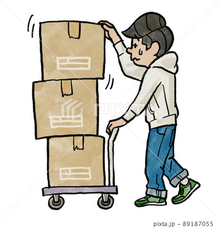 段ボール箱を台車で運ぶ男 段ボール箱を台車で運ぶ男 89187055