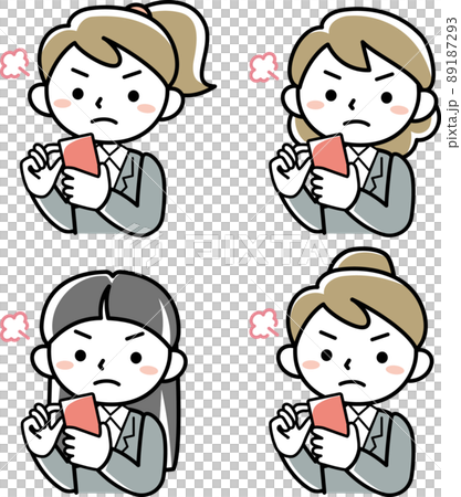 Upper body set of a young woman who gets angry when she sees a smartphone 89187293