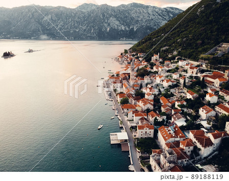 Cinematic old town Perast, Montenegro. Drone photography Cinematic old town Perast, Montenegro. Drone photography 89188119