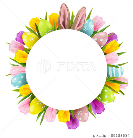 Vector Easter Tulips Round Frame 89188654