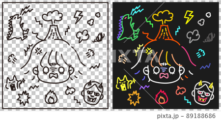 ゆるくて可愛いデフォルメキャラ、怒っている漫画コマ風表現イラストセット ゆるくて可愛いデフォルメキャラ、怒っている漫画コマ風表現イラストセット 89188686