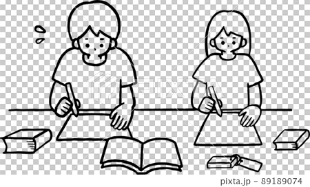 初中生做暑假作業的插圖 只有線條圖 89189074