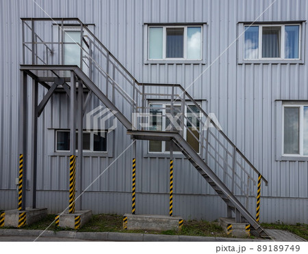 metal street stairs in the production room, emergency exit metal street stairs in the production room, emergency exit 89189749