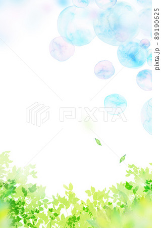 シャボン玉と新緑　水彩 89190625