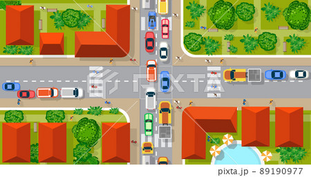 Top view of the city from the streets, roads, houses, Top view of the city from the streets, roads, houses, 89190977