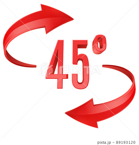 Red glossy 3D curve arrows and 45 degrees sing 89193120