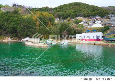椿の島・大飛島　入り江に浮かぶ祭りの船と沖浦地区の集落3　岡山県笠岡市 89193307