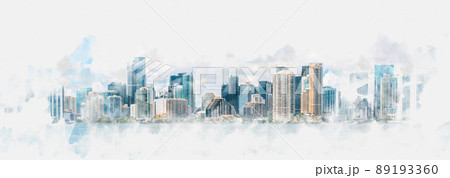 Watercolor digital illustration of Miami Downtown skyline isolated on white background Watercolor digital illustration of Miami Downtown skyline isolated on white background 89193360