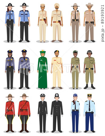 The concept of international police. Set of different detailed illustrations of sheriff, gendarme and policewoman and policeman in a flat style on white background. Vector illustration. The concept of international police. Set of different detailed illustrations of sheriff, gendarme and policewoman and policeman in a flat style on white background. Vector illustration. 89193921