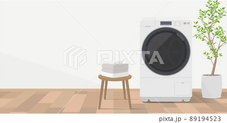 ドラム式洗濯機があるランドリールームのベクターイラスト 89194523