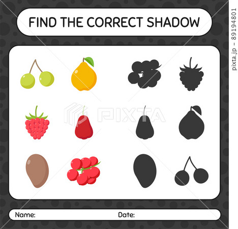 Find the correct shadows game with fruits. worksheet for preschool kids, kids activity sheet 89194801