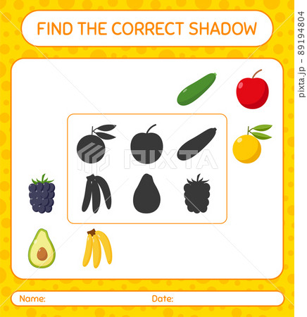Find the correct shadows game with fruits. worksheet for preschool kids, kids activity sheet 89194804