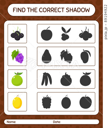 Find the correct shadows game with fruits. worksheet for preschool kids, kids activity sheet Find the correct shadows game with fruits. worksheet for preschool kids, kids activity sheet 89194922