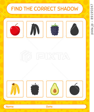 Find the correct shadows game with fruits. worksheet for preschool kids, kids activity sheet Find the correct shadows game with fruits. worksheet for preschool kids, kids activity sheet 89195047
